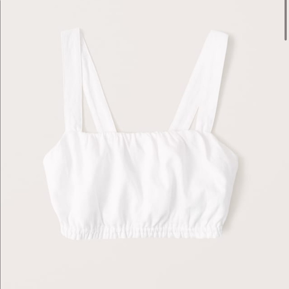 abercrombie cropped wide strap linen blend top